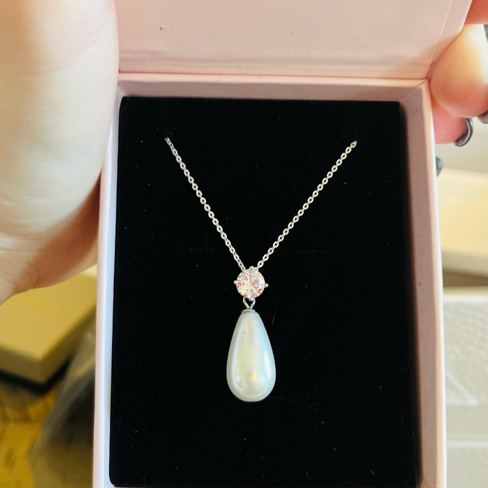 Diamond Drop Bridal Pearl Necklace